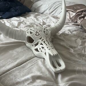 White Decorative Bull Skull with Intricate Design